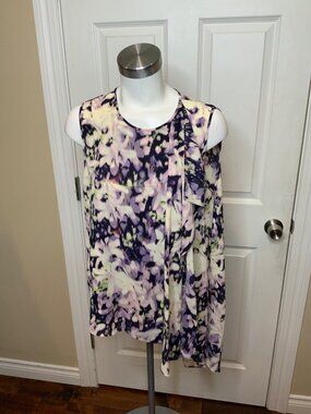 BCBG Max Azria Purple Floral Italian Plum Sleeveless Top, Size M
